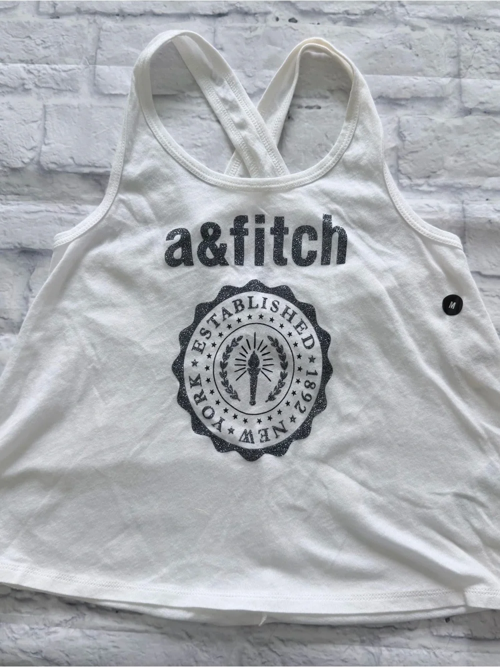 Abercrombie & Fitch Tank M (12) | NWT White Glitter Crisscross